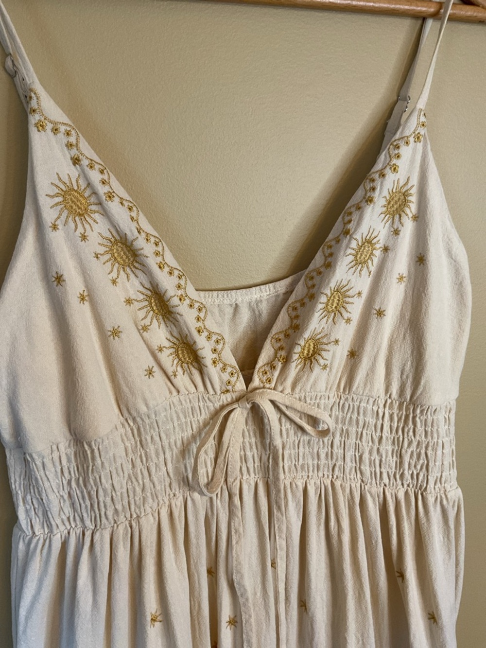 ROMWE Boho Cotton Gold Embroidered Sundress Size L - Picture 3 of 7